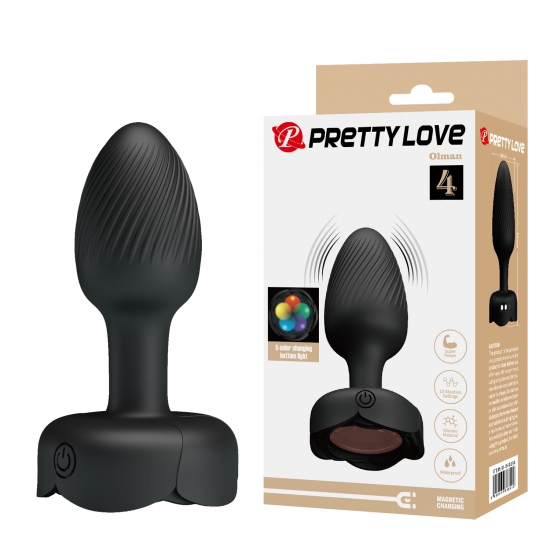 Анальная пробка с вибрацией и подсветкой Pretty Love Olman, черная, Ø 3 см