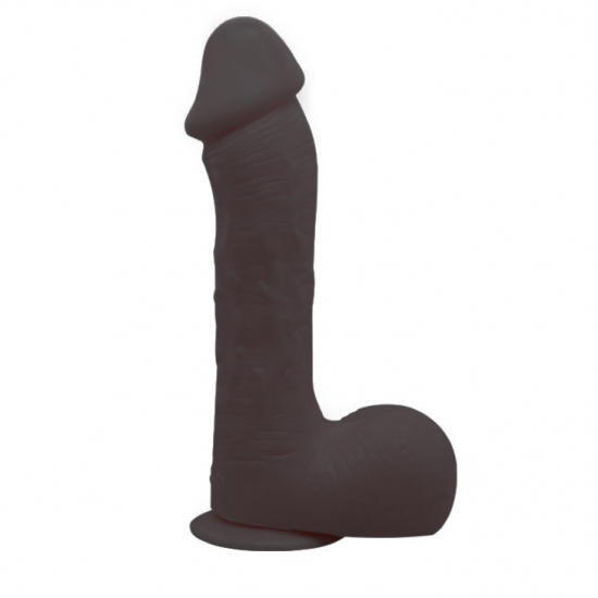 Фаллоимитатор с мошонкой и выразительной большой головкой черный, 22,2 см, Ø 4,7 см