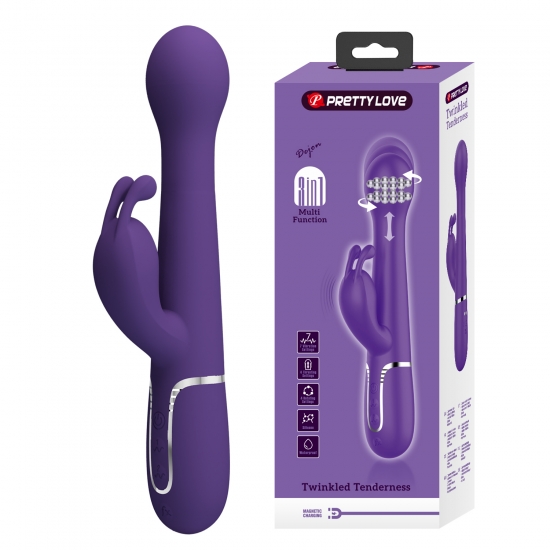 Вибратор с клиторальным стимулятором и поступательным движением Pretty Love Dejon, фиолетовый, 22,6 см, Ø 3,7 см