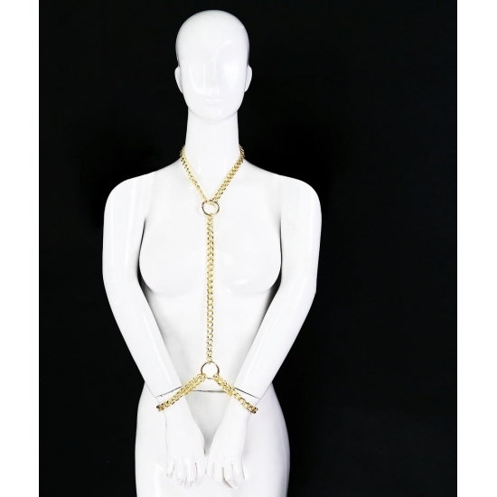 Бондажный комплект из ошейника и наручников из цепей