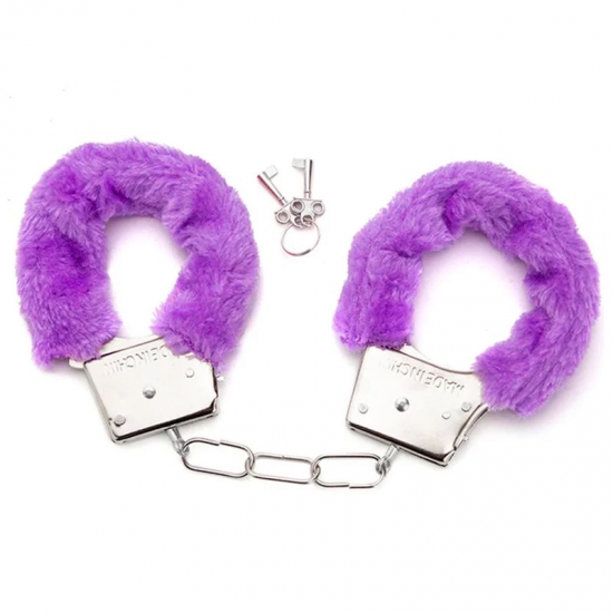 Металлические наручники с фиолетовым мехом