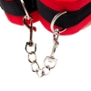 Черно-красный БДСМ набор из пяти предметов: зажимы, маска, плеть, тиклер, наручники