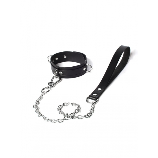 Эксклюзивный ошейник с поводком ручной работы черного цвета