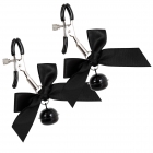 Металлические зажимы для сосков с черными бантиками и бубенцами