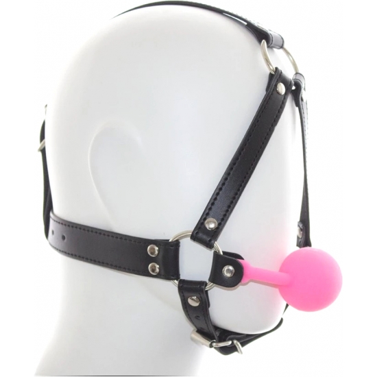 БДСМ маска с розовым силиконовым кляпом и фиксацией подбородка