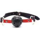 Черный БДСМ кляп-шар с красными строчками, Ø 4,5 см