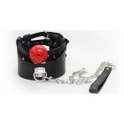 Ошейник с красным кляп-шаром и поводком