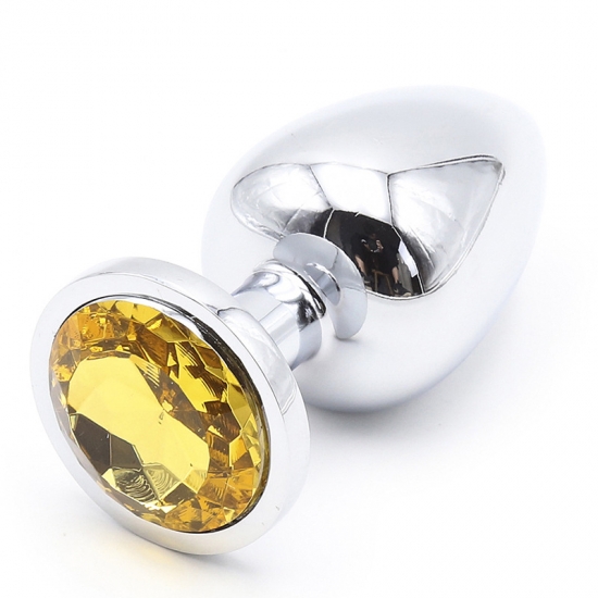 Большая анальная пробка Anal Jewelry Plug Silver Yellow L, Ø 3,8 см