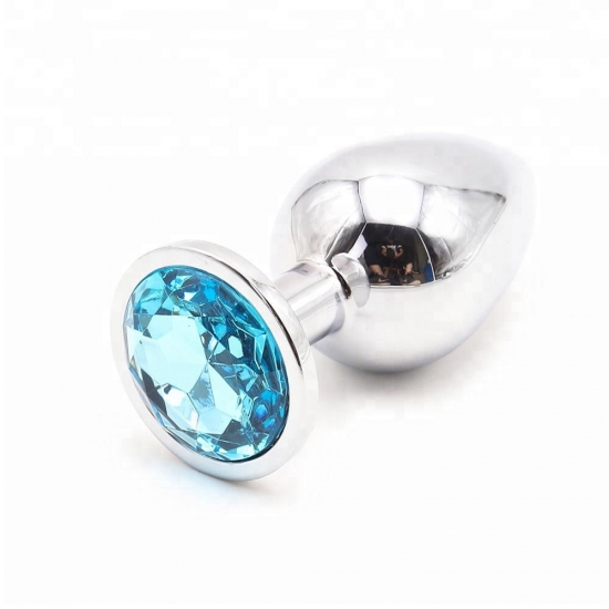 Большая анальная пробка Anal Jewelry Plug Silver Light Blue L, Ø 3,8 см