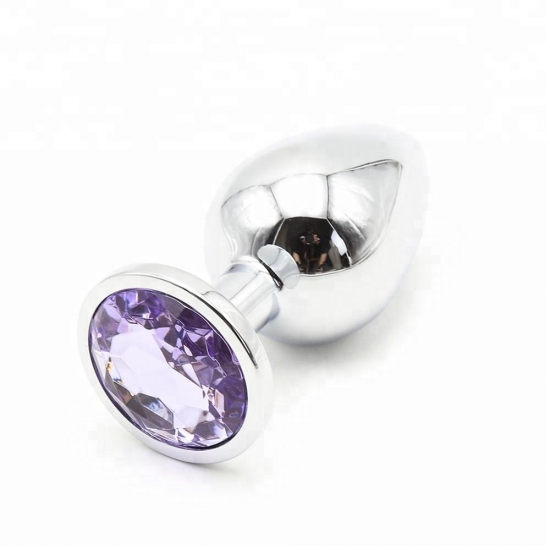 Большая анальная пробка Anal Jewelry Plug Silver Purple L, Ø 3,8 см