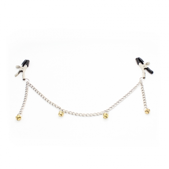 Зажимы с цепочкой и золотистыми бубенцами