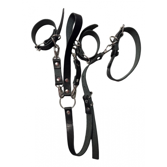 Наручники и поводок с ошейником из натуральной кожи соединеные (нет фото)