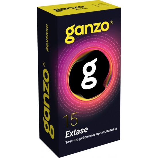 Презервативы Ganzo Extase, с точечно-ребристой поверхностью, анатомической формы, латекс, 18 см, 15 шт