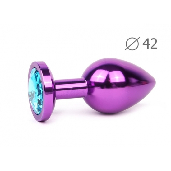 Фиолетовая анальная пробка из металла с голубым кристаллом, 9,3 см, Ø 4,2 см