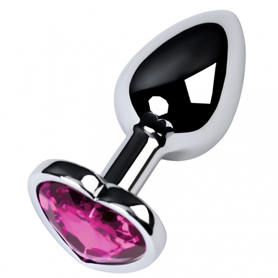 Серебристая пробка с ярко-розовым стразом-сердцем S, Ø 2,7 см