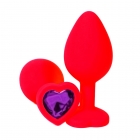 Красная силиконовая пробка с фиолетовым стразом-сердцем L, Ø 4 см
