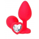 Красная силиконовая пробка с прозрачным стразом-сердцем M, Ø 3,2 см
