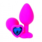 Розовая силиконовая пробка с синим стразом-сердцем S, Ø 2,5 см