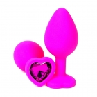 Розовая силиконовая пробка с розовым стразом-сердцем M, Ø 3,2 см