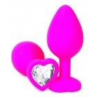 Розовая силиконовая пробка с прозрачным стразом-сердцем S, Ø 2,5 см