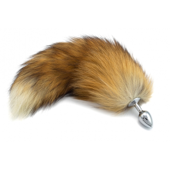 Анальная пробка с натуральным лисьим хвостиком S, 45 см, Ø 2,5 см