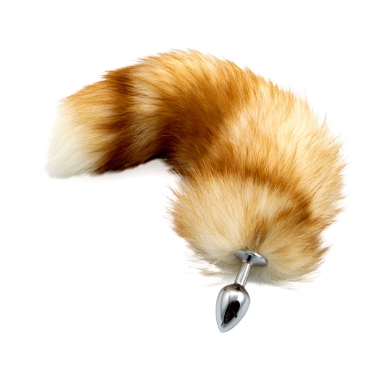 Анальная пробка с натуральным рыжим лисьим хвостиком S, 45 см, Ø 2,5 см