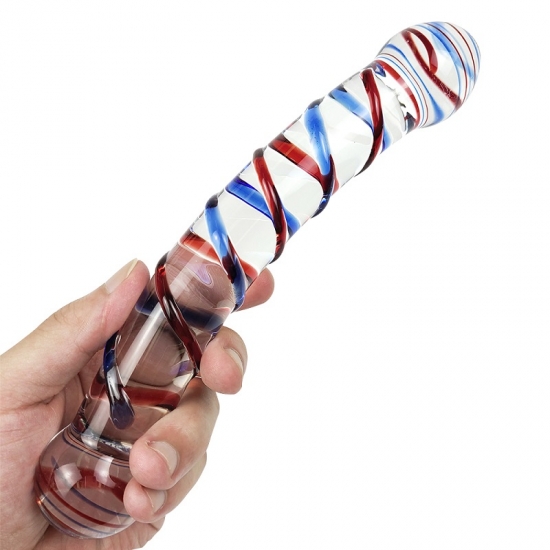 Изогнутый фаллоимитатор из стекла с рисунками