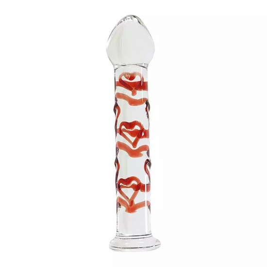 Фаллоимитатор из стекла с рельефными сердечками