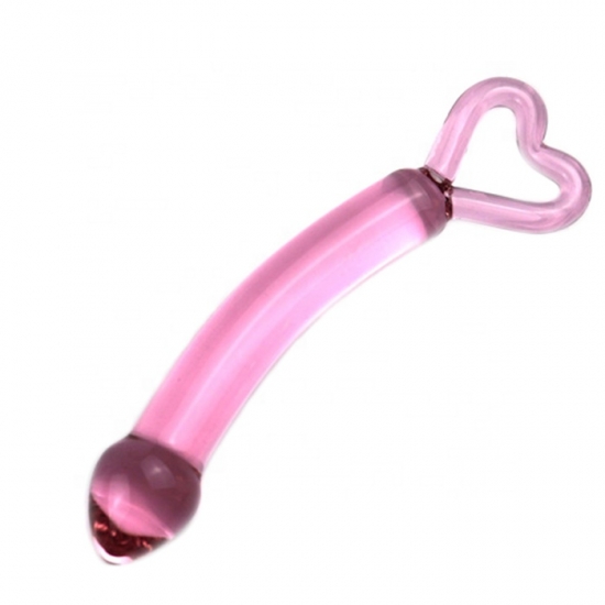 Розовый фаллоимитатор из стекла с ручкой в виде сердца