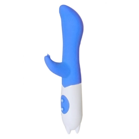 Голубой G-вибратор с клиторальным стимулятором, 17,5 см, Ø 3,1 см