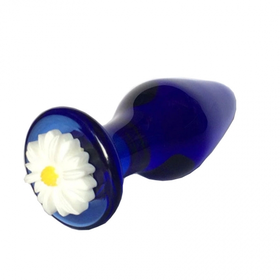 Синяя пробка из стекла с ромашкой