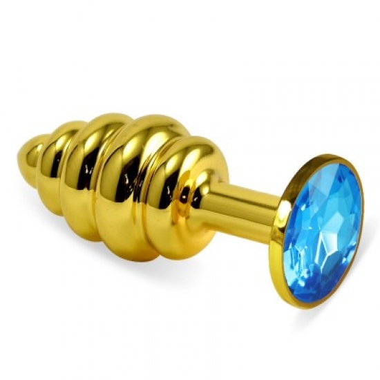 Анальная пробка Gold Small Plug рифленая голубая Ø 2,7 см