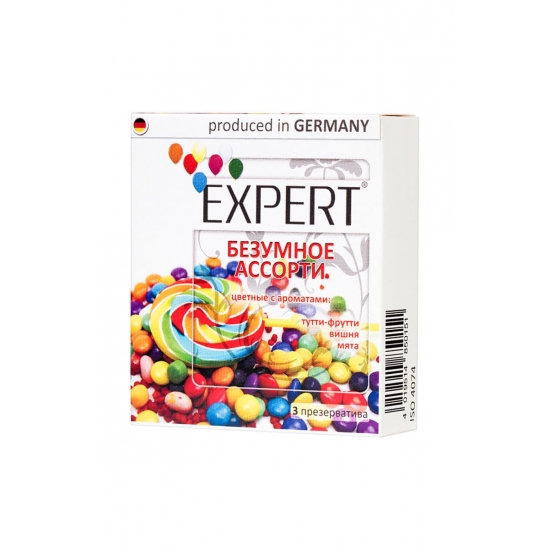 Презервативы Expert «Безумное ассорти» №3, цветные с ароматами: тутти-фрутти, вишня, мята, 3 шт