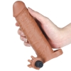 Удлиняющая насадка с вибрацией Super-Realistic Penis Extension Sleeve, 17,7 см, Ø 3,8 см, мулат