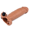 Удлиняющая насадка с вибрацией Super-Realistic Penis Extension Sleeve, 17,7 см, Ø 3,8 см, мулат
