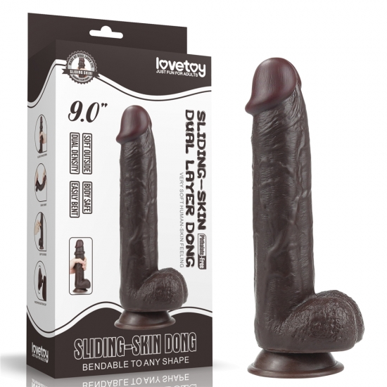 Большой реалистичный фаллос на присоске Sliding Skin Cock, черный, 24 см, Ø 4,5 см