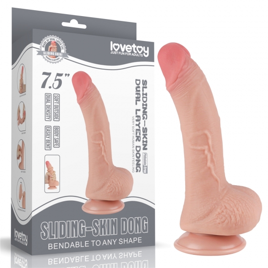 Реалистичный фаллос на присоске Sliding Skin Dual Layer Dong, 19,5 см, Ø 3,5 см