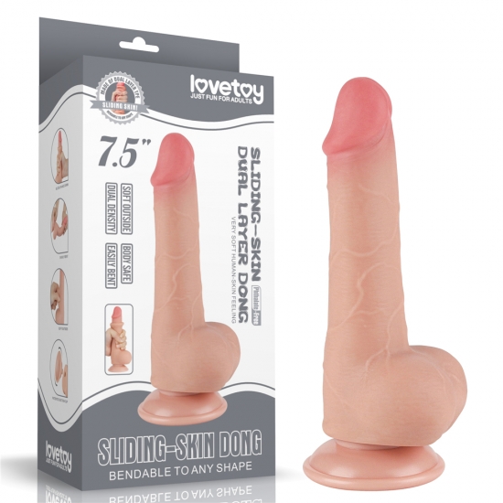 Реалистичный фаллос на присоске Sliding Skin Dual Layer Dong, 19,5 см, Ø 3,6 см