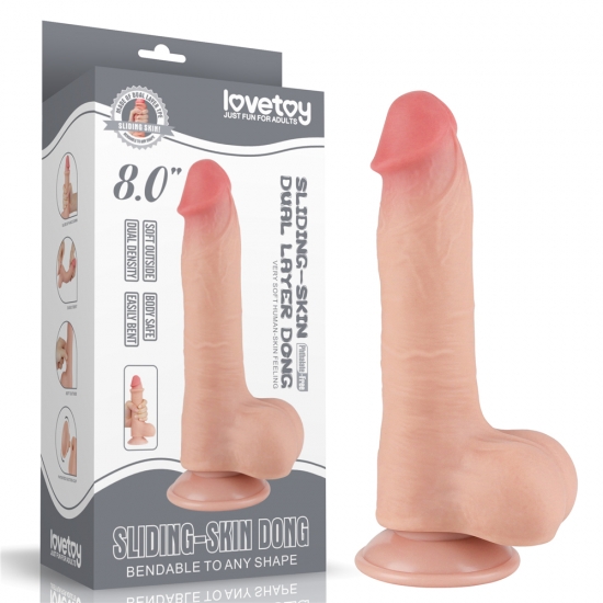Реалистичный фаллос на присоске Sliding Skin Dual Layer Dong, 20 см, Ø 3,9 см