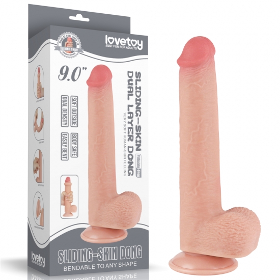 Реалистичный фаллос на присоске Sliding Skin Dual Layer Dong, 22 см, Ø 3,7 см
