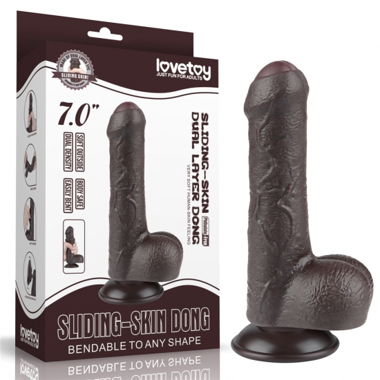 Реалистичный фаллос черного цвета на присоске Sliding Skin Dual Layer Dong, 18,3 см, Ø 3,5 см