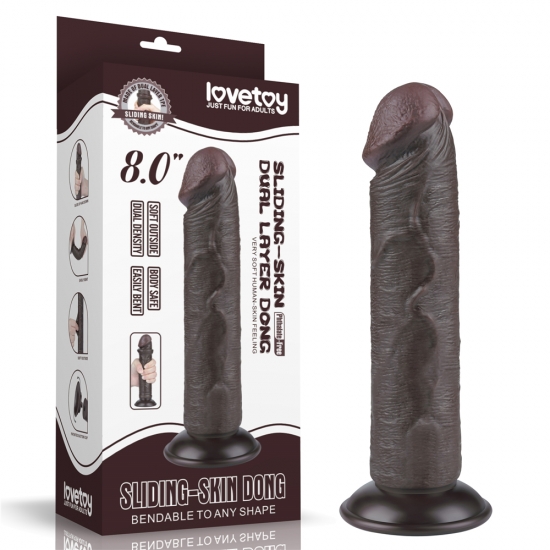 Реалистичный фаллос черного цвета без мошонки на присоске Sliding Skin Dual Layer Dong, 20 см, Ø 3,8 см