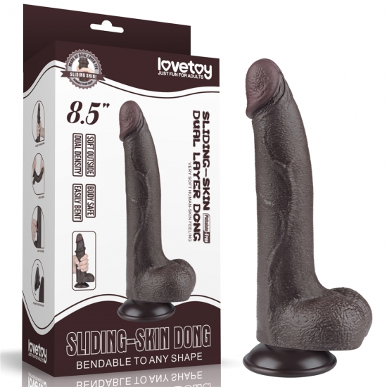 Реалистичный фаллос черного цвета на присоске Sliding Skin Dual Layer Dong, 22 см, Ø 4 см