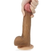 Фаллос на присоске с мошонкой Dual-layered Silicone Dildo мулат 22 см, Ø 3,8 см
