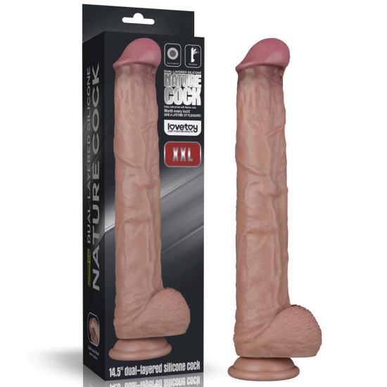 Гибкий фаллоимитатор с хребтом Silicone Cock XXL 37,5 см, Ø 6 см