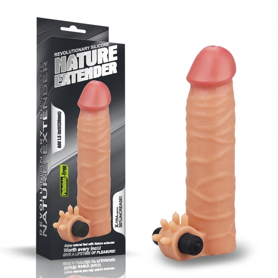 Насадка на пенис с вибрацией Nature Extender телесная плюс 3,8 см, 17,8 см, Ø 4,5см