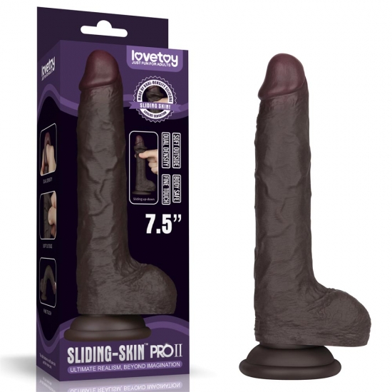 Фаллоимитатор с мошонкой Sliding Skin Pro II, черный, 19,5 см, Ø 3,3 см