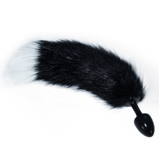 Черная анальная пробка с черно-белым хвостиком, 7,5 см, Ø 1 - 3,5 см