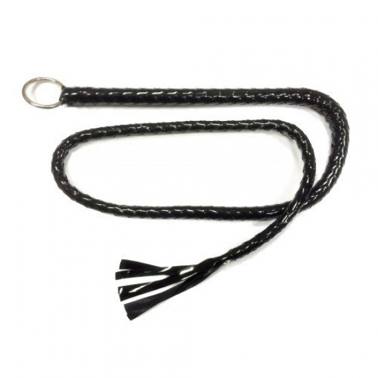 Чёрный лакированный кнут с кольцом, 140 см