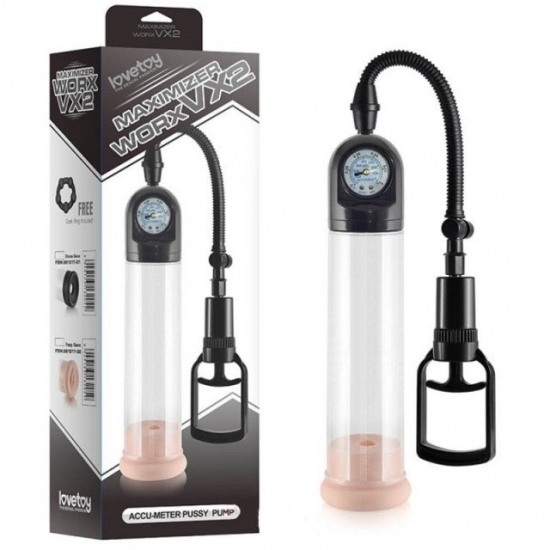 Вакуумная помпа для пениса Maximizer Worx VX2 Accu-Meter Pro Pump с мягкой насадкой, 20 см, Ø 6,3 см